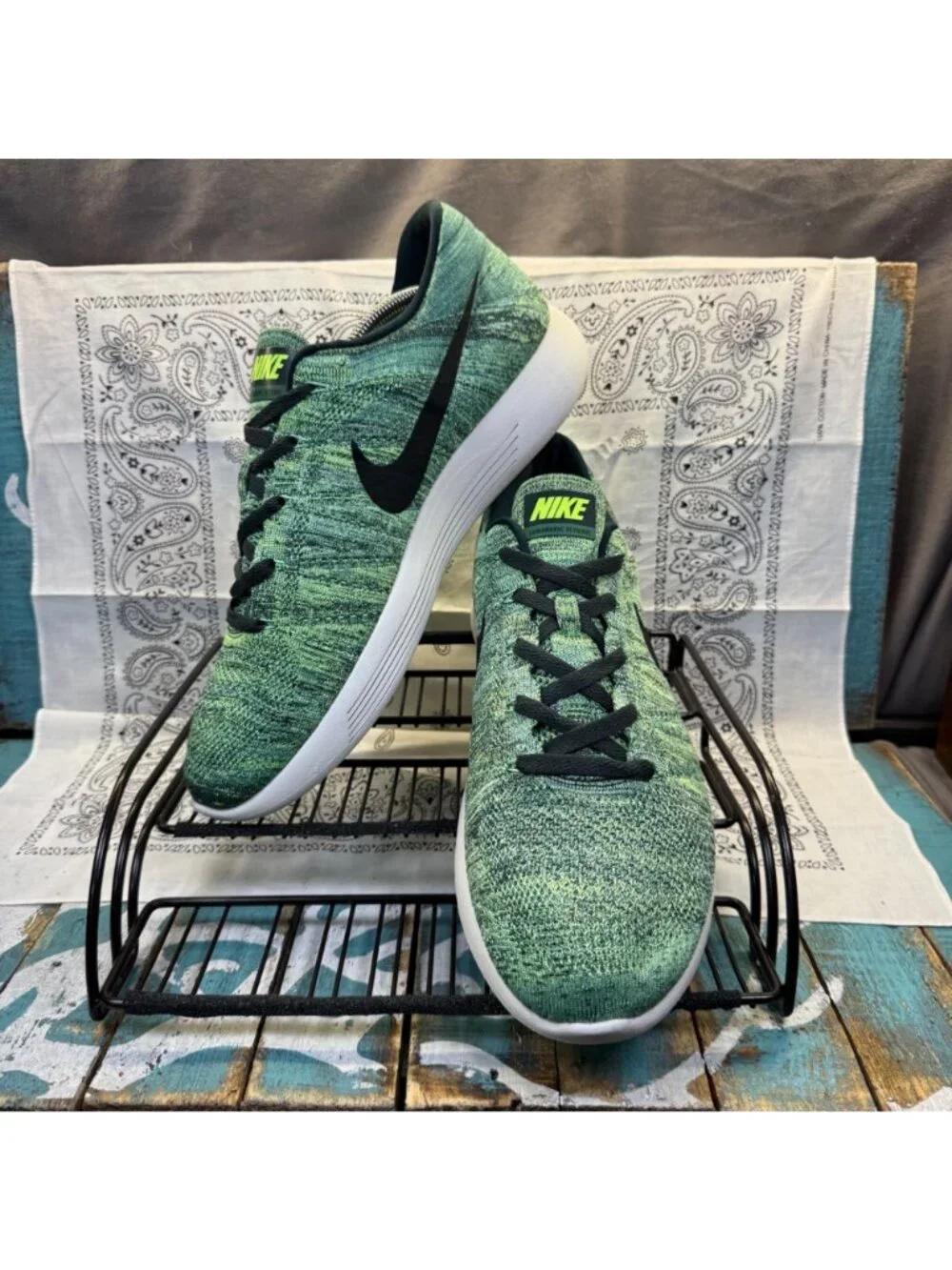 2016 Nike LunarEpic Seaweed/Black Flyknit Running Shoes Mens Size 14 $160.00 EUC